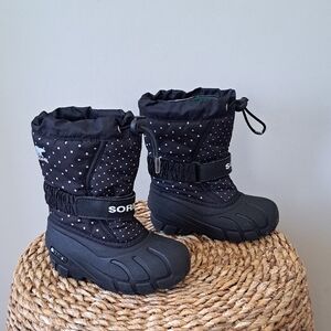 Sorel Toddler‎ Girls Snow Flurry Black Polka Dot Winter Waterproof Boots S-10